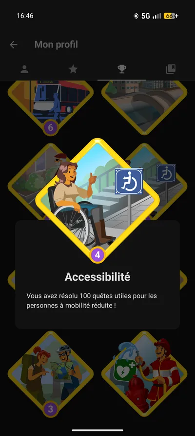Capture d'écran de StreetComplete : obtention du badge d'accessibilité de niveau 4